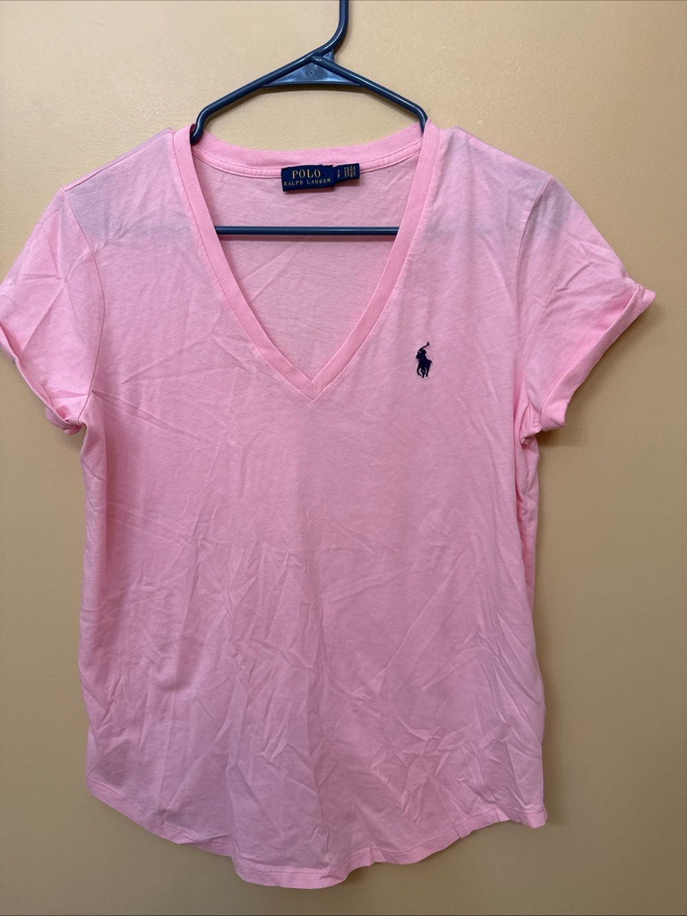 Ralph Lauren Pink V-Neck Short Sleeve Tee with Navy Pony - Picture 2 of 9